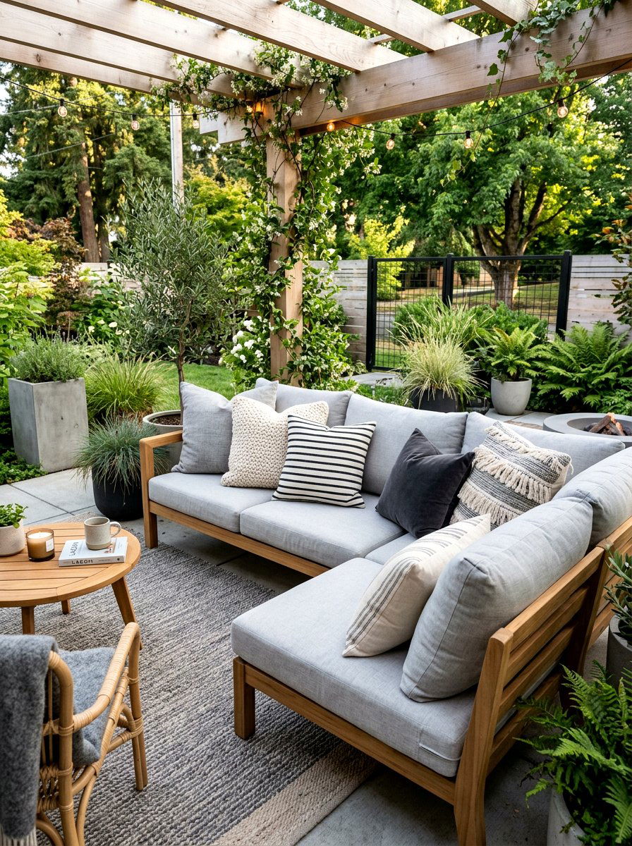 Layered patio pillow - 30 Scandinavian patio ideas