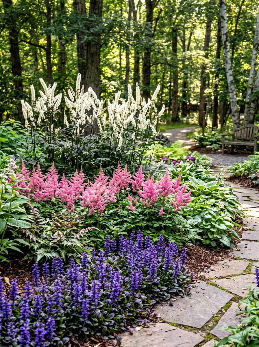 Layered perennial shade garden - 30 flower bed around tree ideas