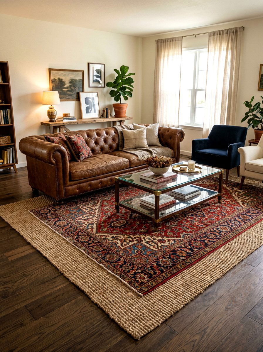 Layered rug living room - 30 restorative living room ideas