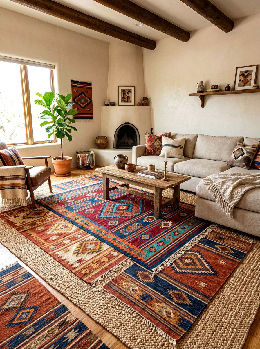 Layered rug living room - 30 southwestern living room ideas