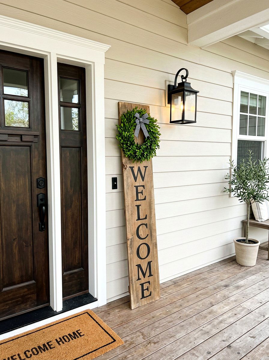 Layered signage on porch wall - 30 spring porch layering ideas