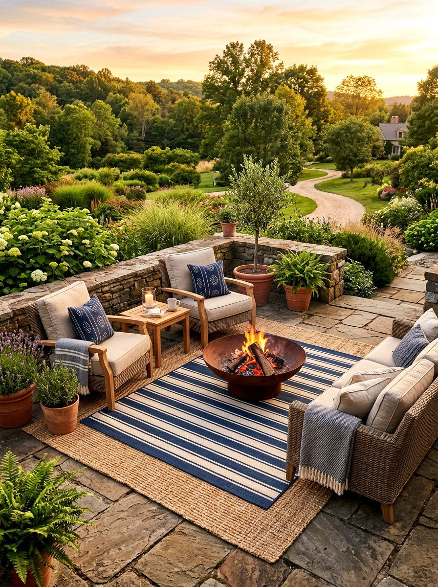 Layered striped outdoor rug - 30 striped outdoor rug ideas