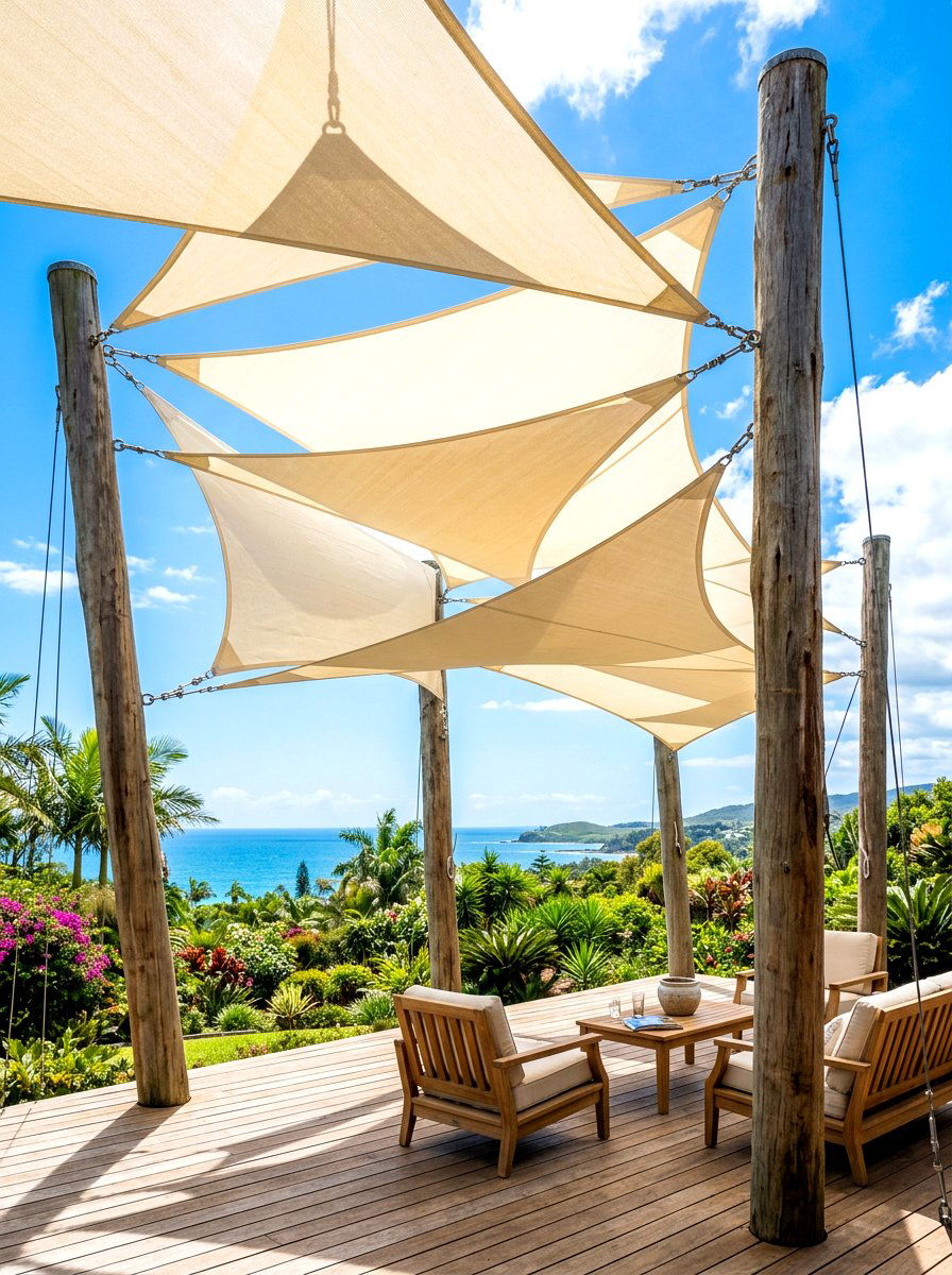 Layered sun sails - 30 deck shade ideas