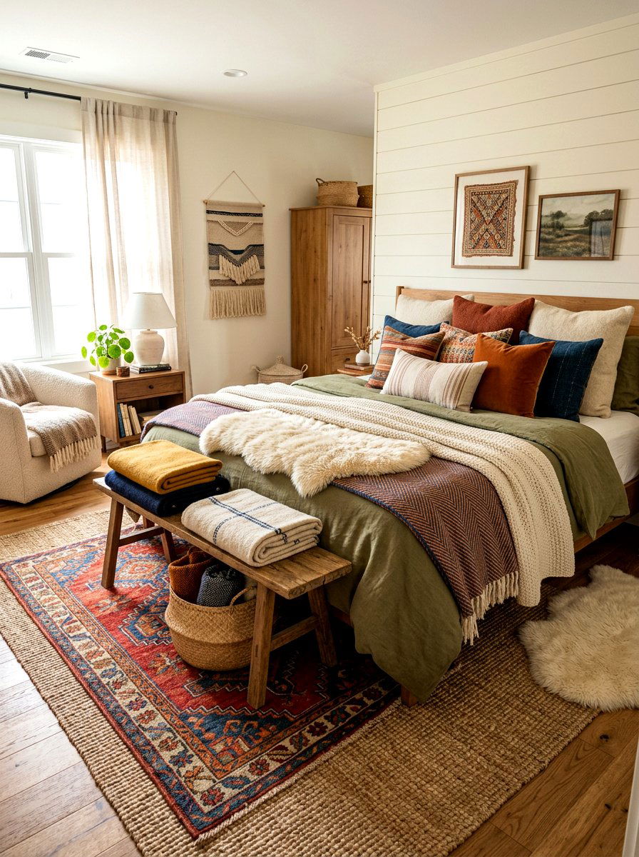 Layered textile bedroom - 30 grandma core bedroom ideas