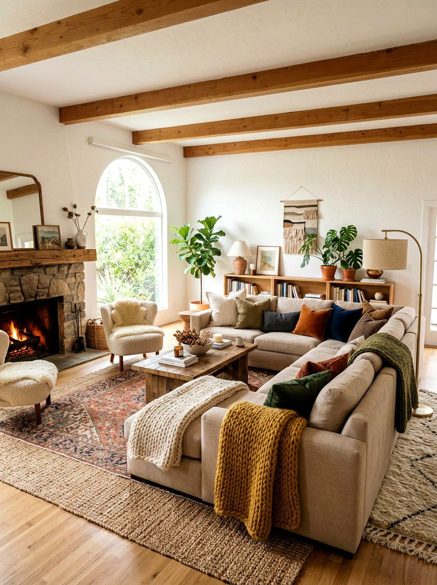 Layered textile living room - 30 organic modern living room ideas