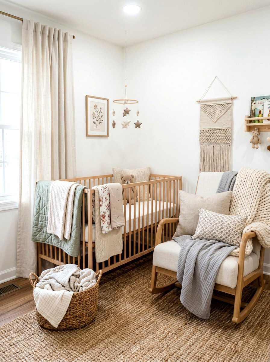 Layered textiles nursery - 30 boho nursery ideas