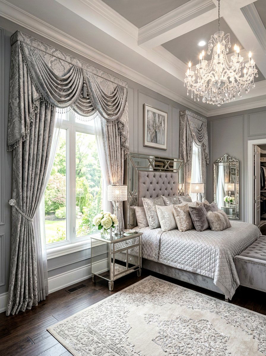 Layered valance and side drape curtains - 30 bedroom curtain layering ideas