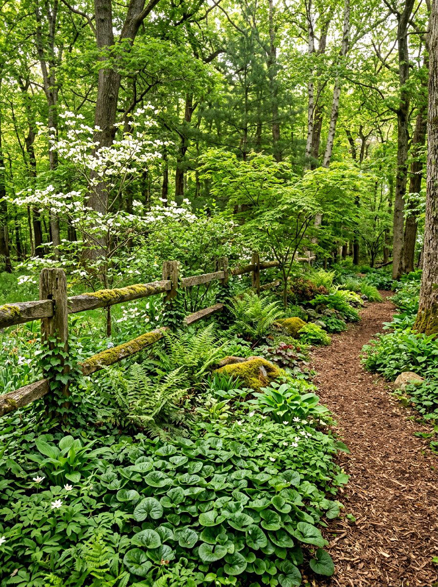 Layered woodland edge border - 30 border planting ideas along fence
