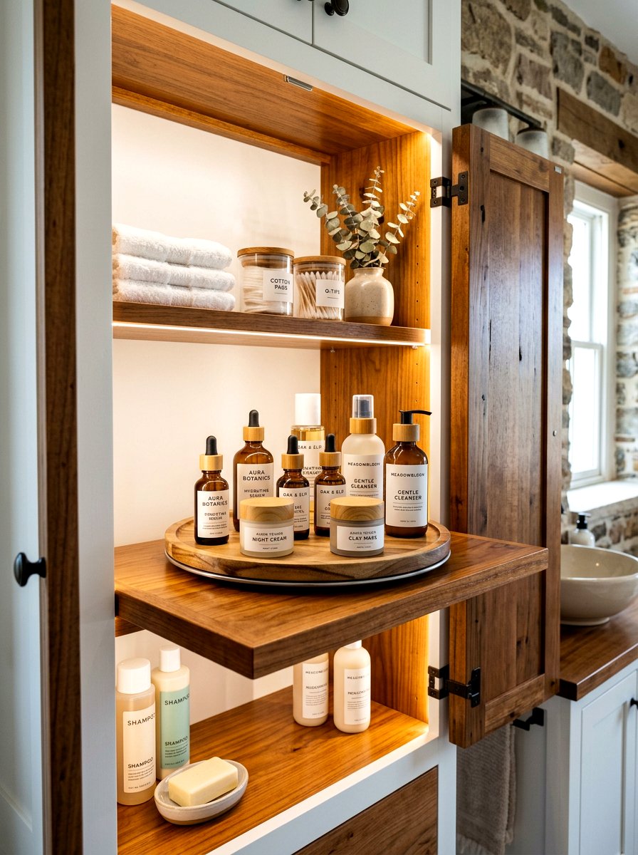 Lazy Susan Bathroom Storage - 30 medicine cabinet organization ideas
