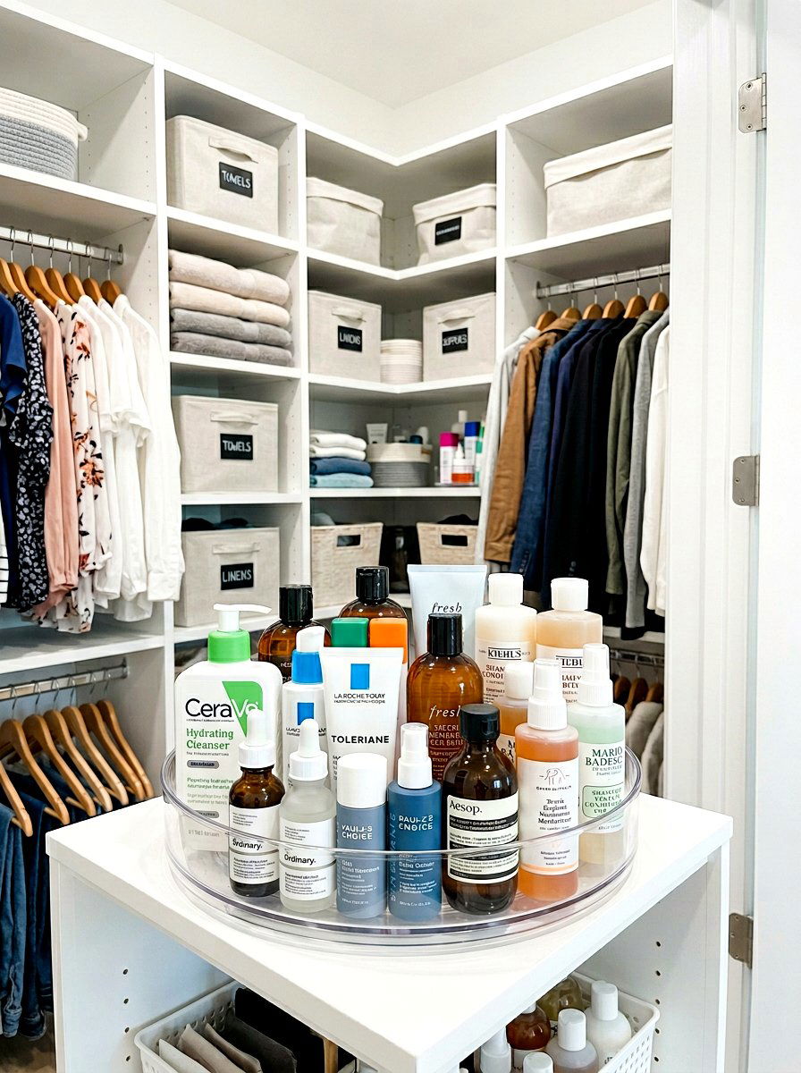 Lazy Susan For Toiletries - 30 linen closet organization ideas