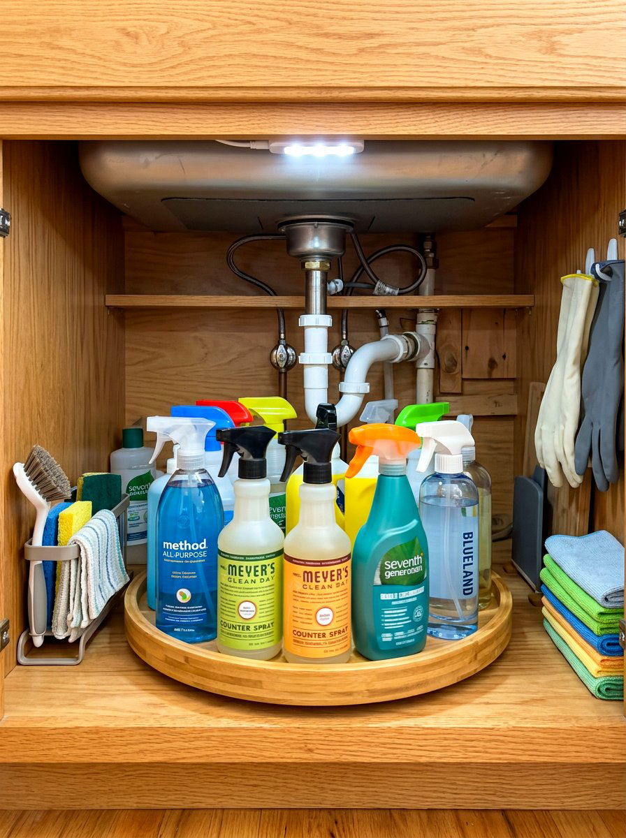Lazy Susan Spinning Zone - 30 under sink kitchen organization ideas