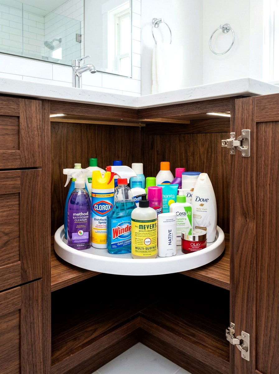Lazy Susan bathroom cabinet storage - 30 organizing bathroom cabinets ideas