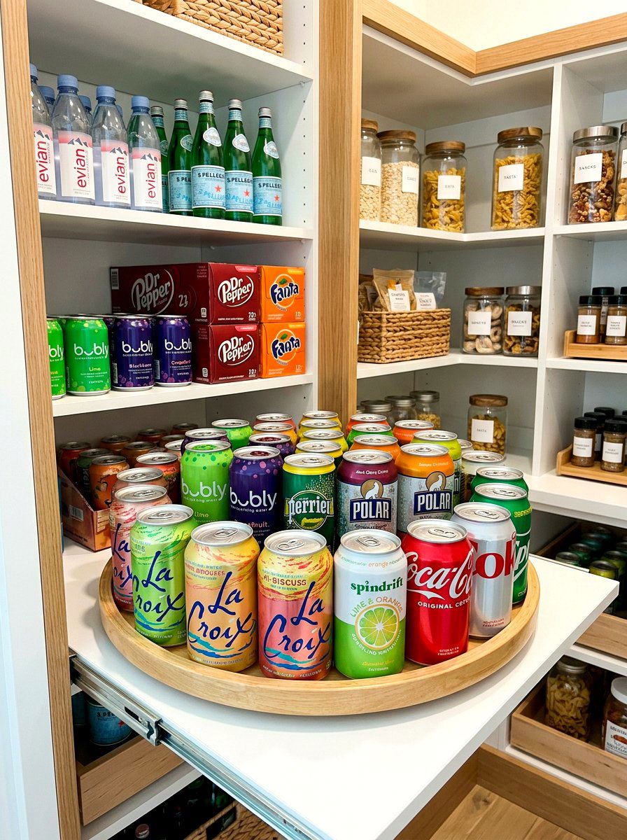 Lazy Susan for beverage cans - 30 lazy Susan pantry ideas