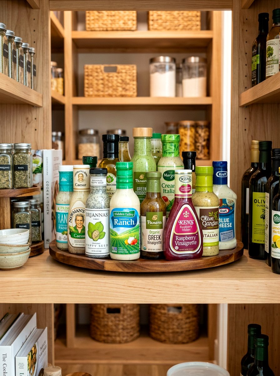Lazy Susan for salad dressings - 30 lazy Susan pantry ideas