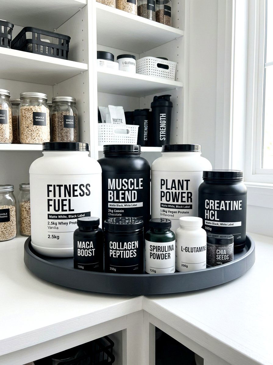 Lazy Susan for smoothie powders - 30 lazy Susan pantry ideas