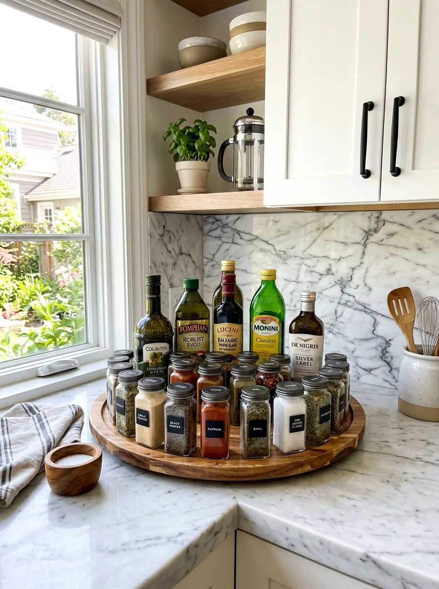 Lazy Susan turntable - 30 renter friendly kitchen storage ideas