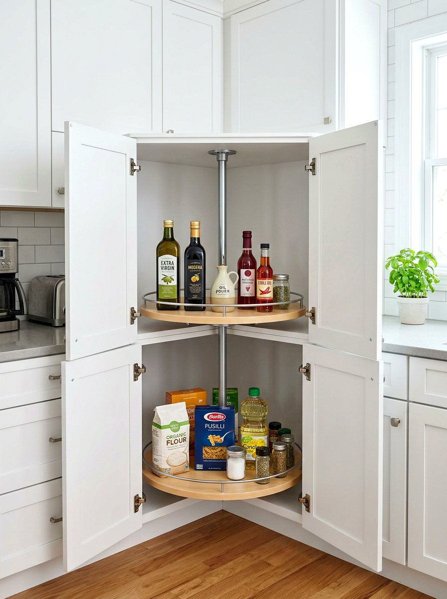 Lazy Susan turntable storage - 30 food container organization ideas