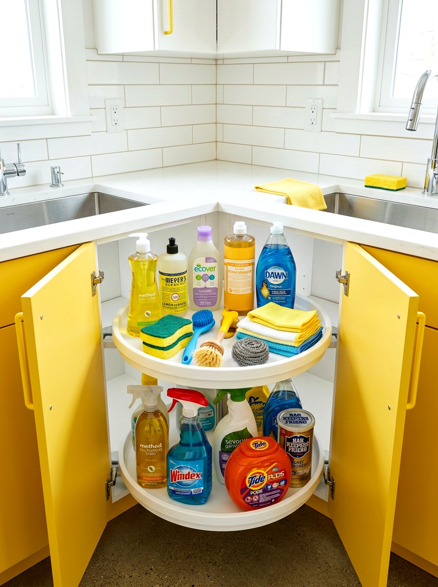 Lazy susan for cleaning supplies - 30 organizing under sink storage ideas