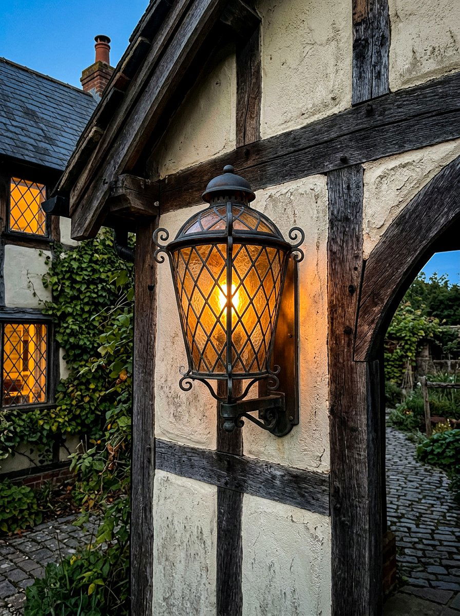 Leaded Glass Outdoor Sconce - 30 Tudor exterior lighting ideas