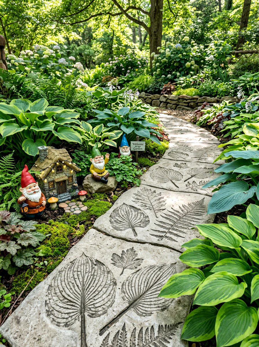 Leaf Print Concrete Stone - 30 stepping pad lawn ideas