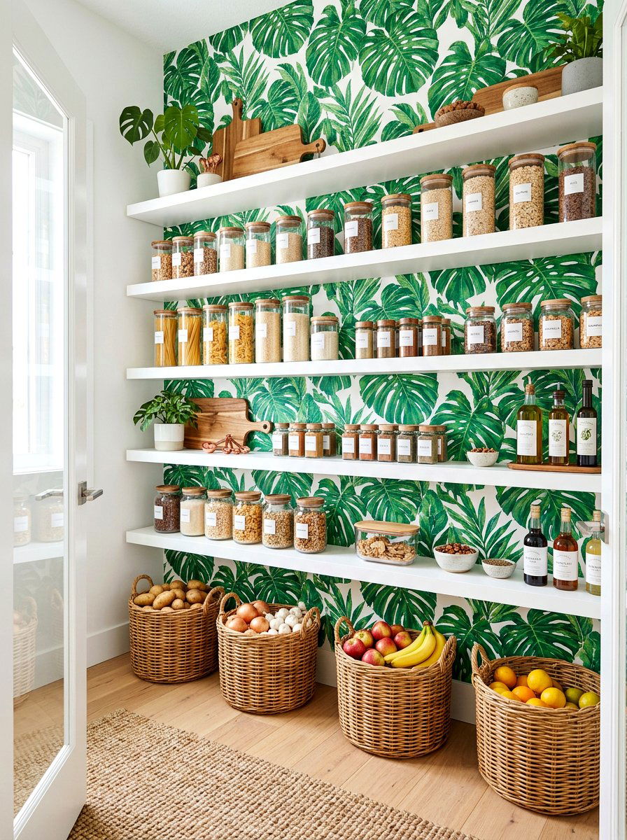 Leaf Print Pantry Wallpaper - 30 pantry wallpaper ideas