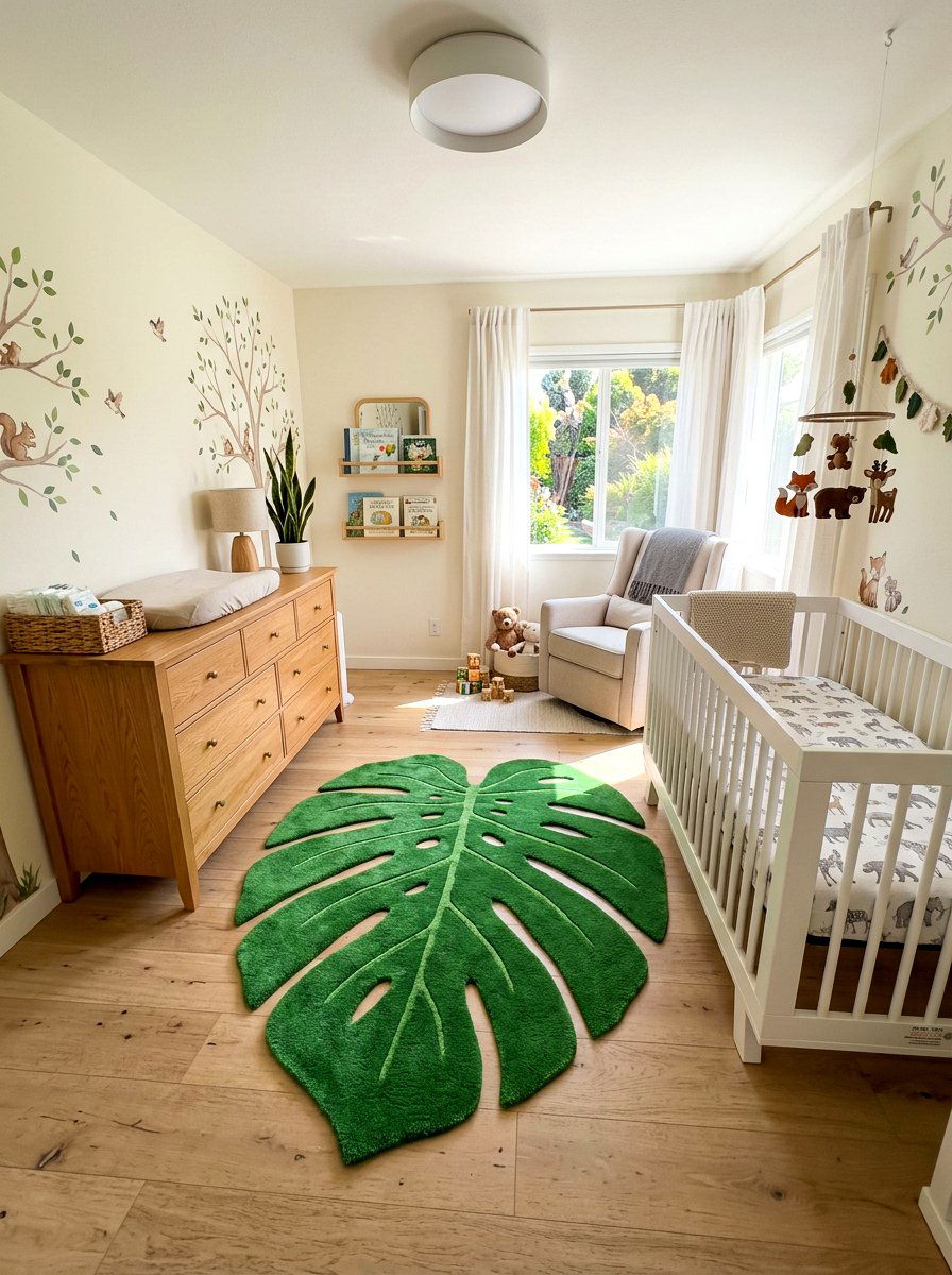 Leaf Shaped Rug - 30 woodland nursery ideas