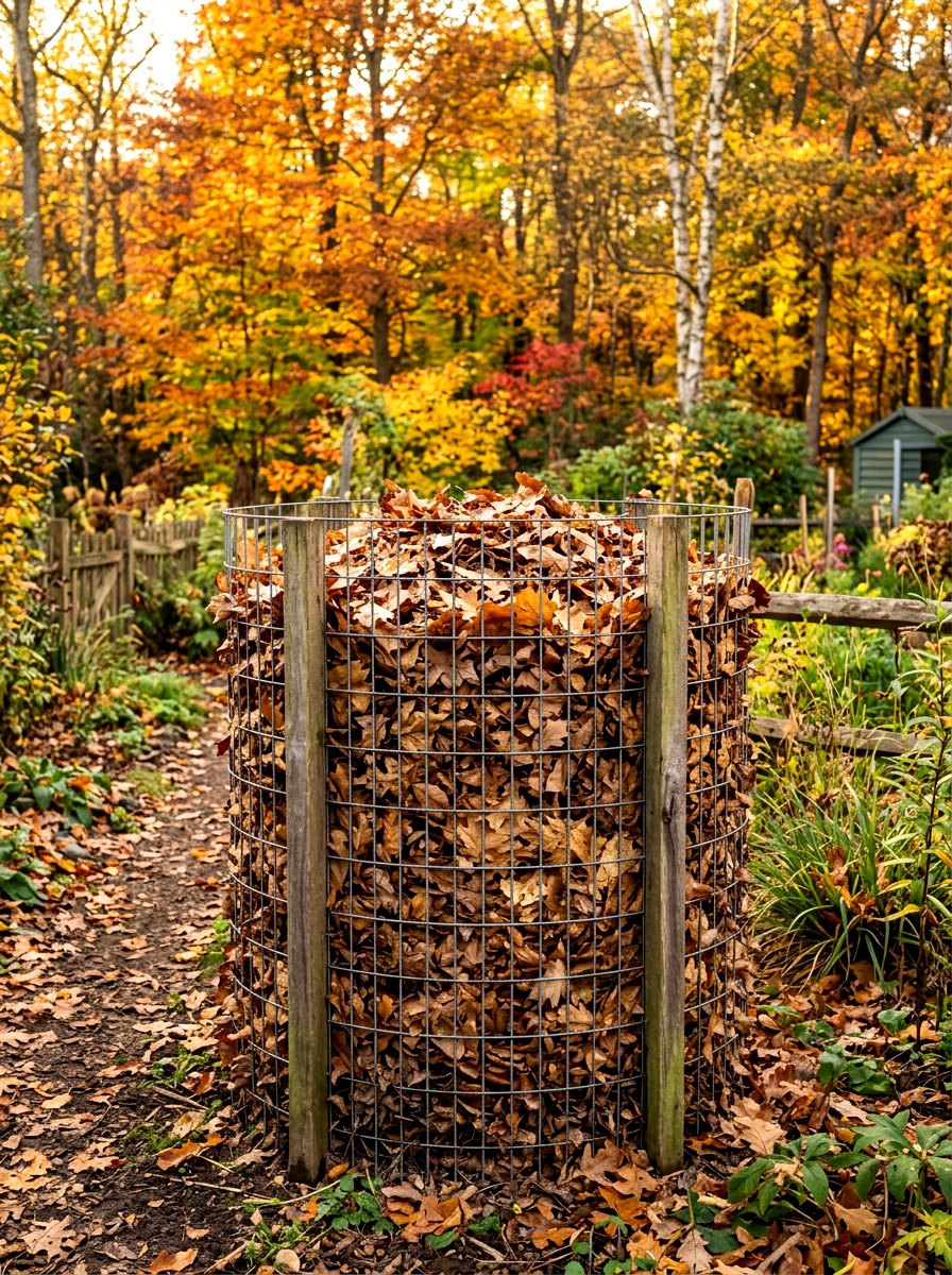 Leaf mold cage - 30 compost corner garden ideas
