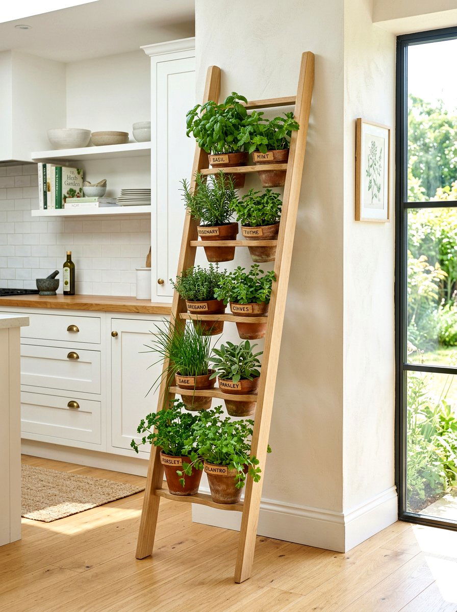Lean To Herb Ladder - 30 indoor herb shelf ideas