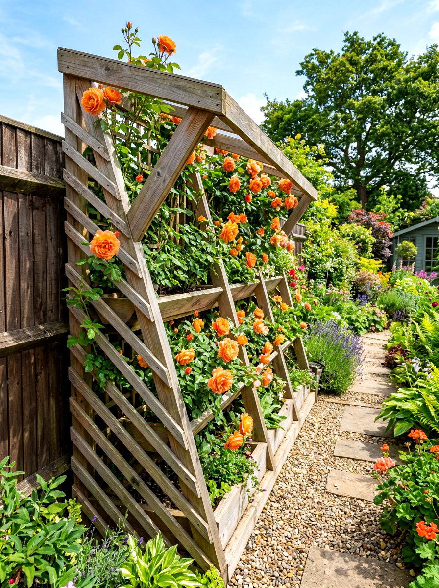 Lean to wall frame - 30 climbing rose trellis ideas