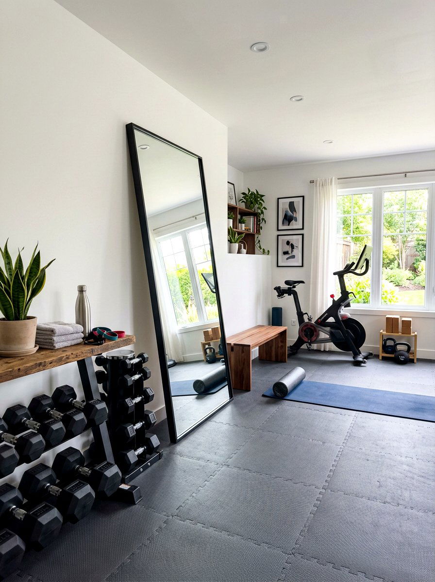 Leaner floor mirror - 30 workout room mirror ideas