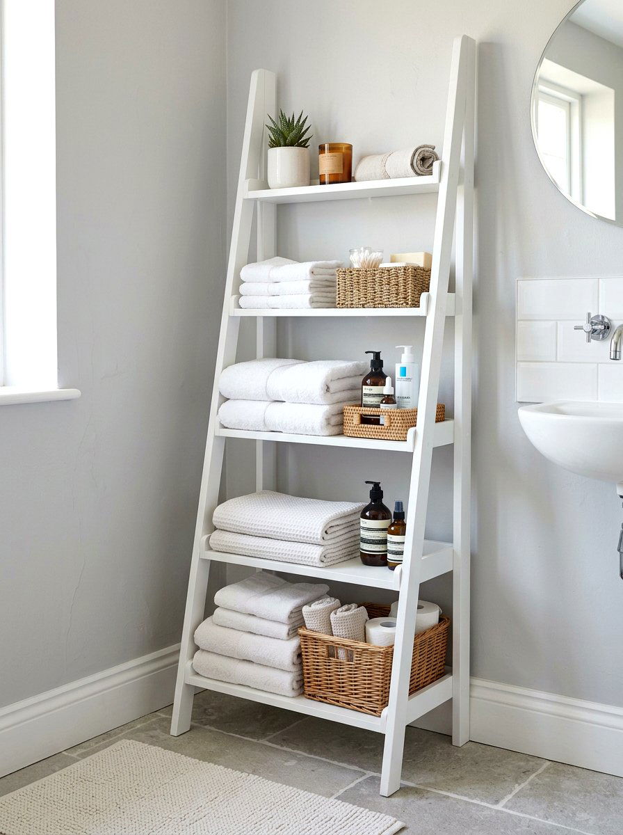 Leaning Ladder Shelf - 30 beauty product storage ideas