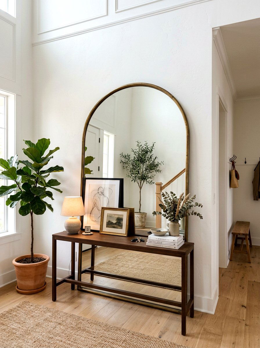 Leaning Mirror Console - 30 designer entry table decor ideas