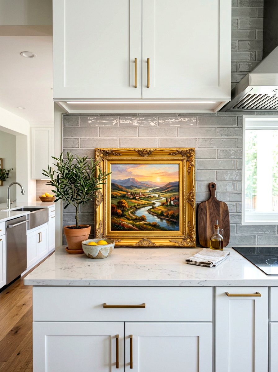 Leaning Picture Frame Backsplash - 30 layered kitchen decor ideas