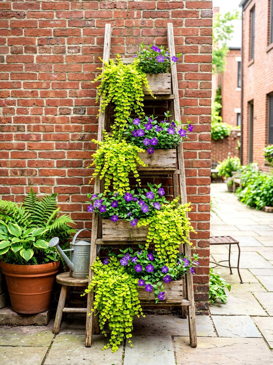 Leaning Wall Ladder Planter - 30 ladder planter ideas