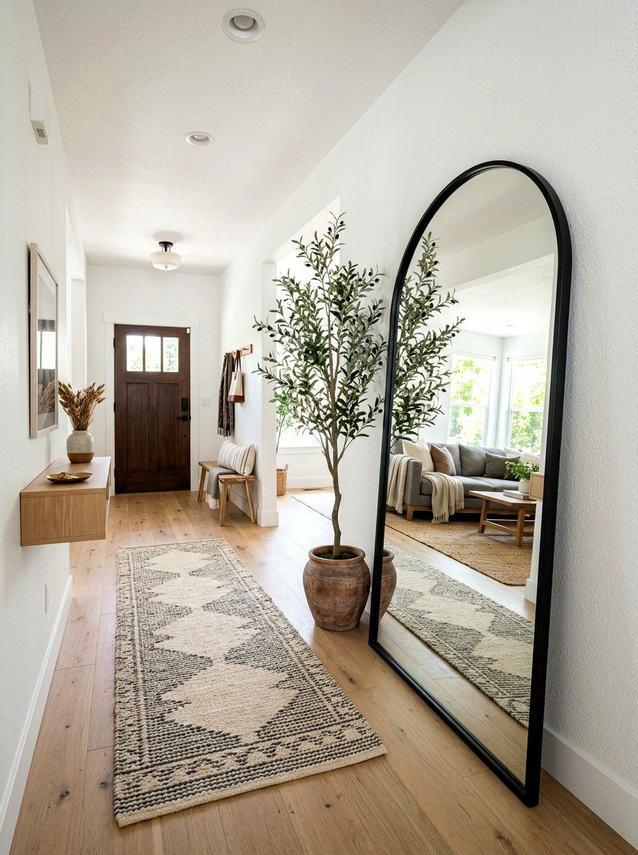 Leaning floor mirror - 30 renter friendly entryway ideas