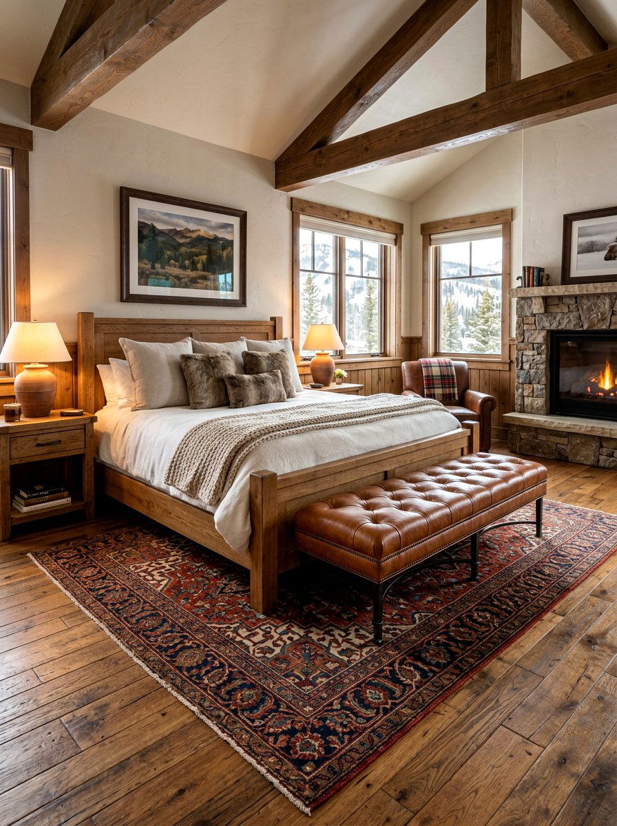 Leather Accent Bench - 30 rustic bedroom ideas