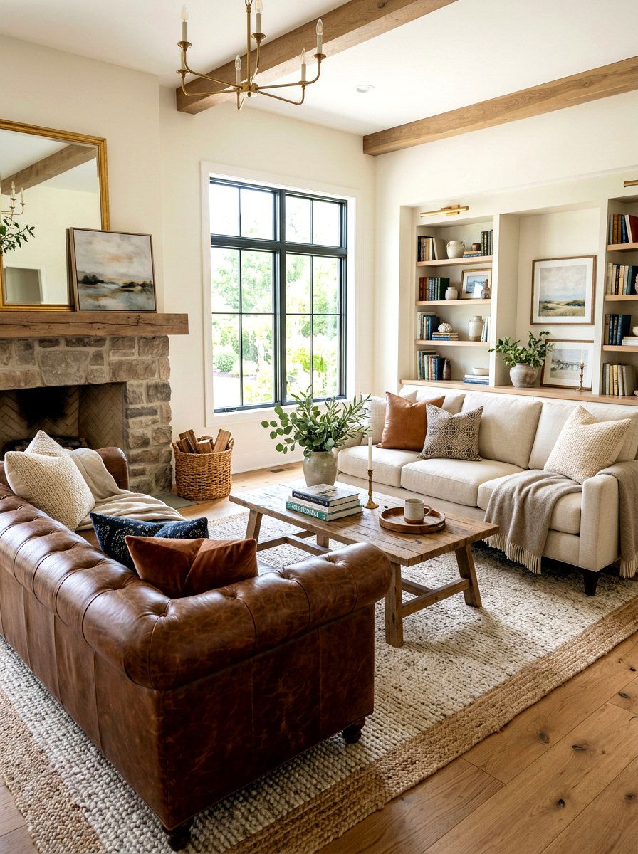 Leather And Fabric Sofa Mix - 30 living room sofa pair ideas
