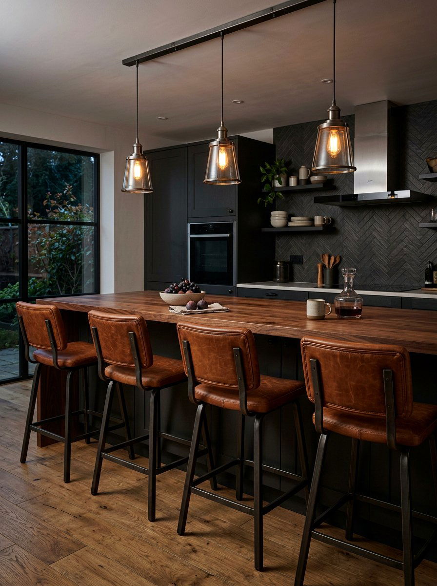 Leather Bar Stools - 30 coffeehouse kitchen decor ideas