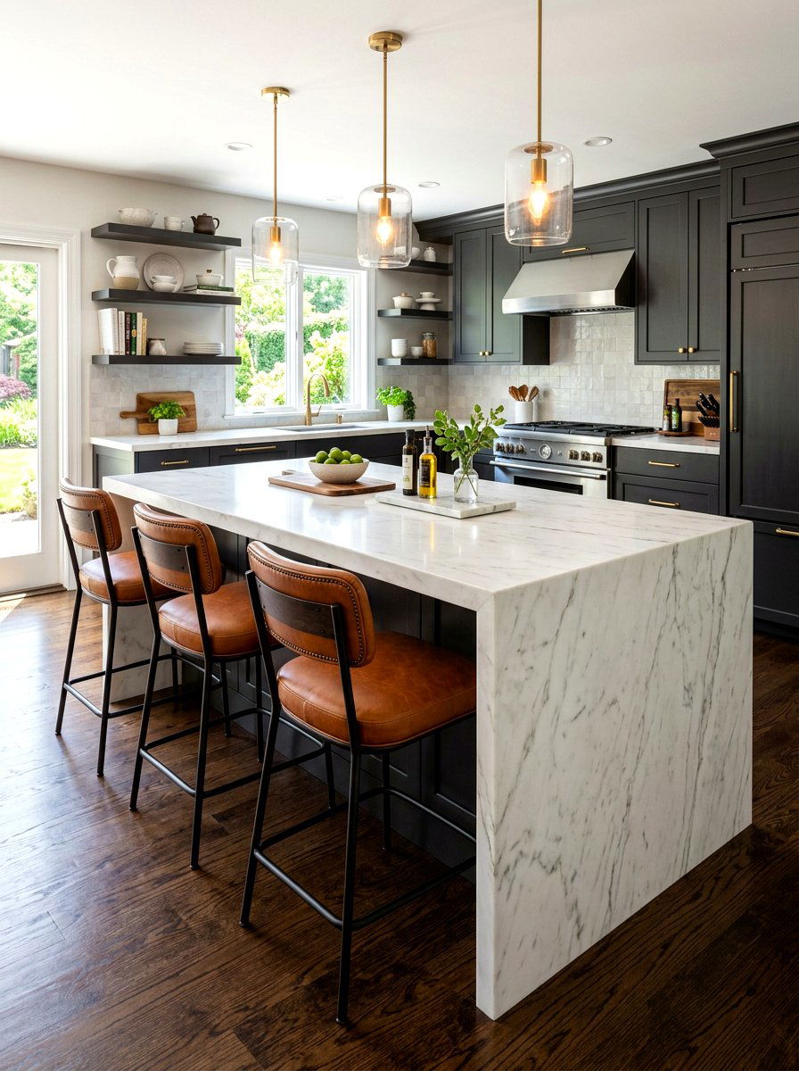 Leather Bar Stools For Waterfall Island - 30 waterfall island seating ideas