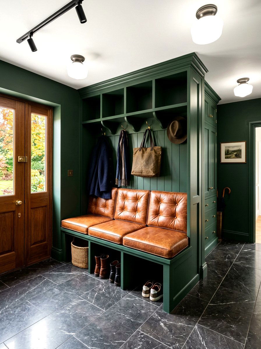 Leather Bench Mudroom Seating - 30 moody mudroom ideas