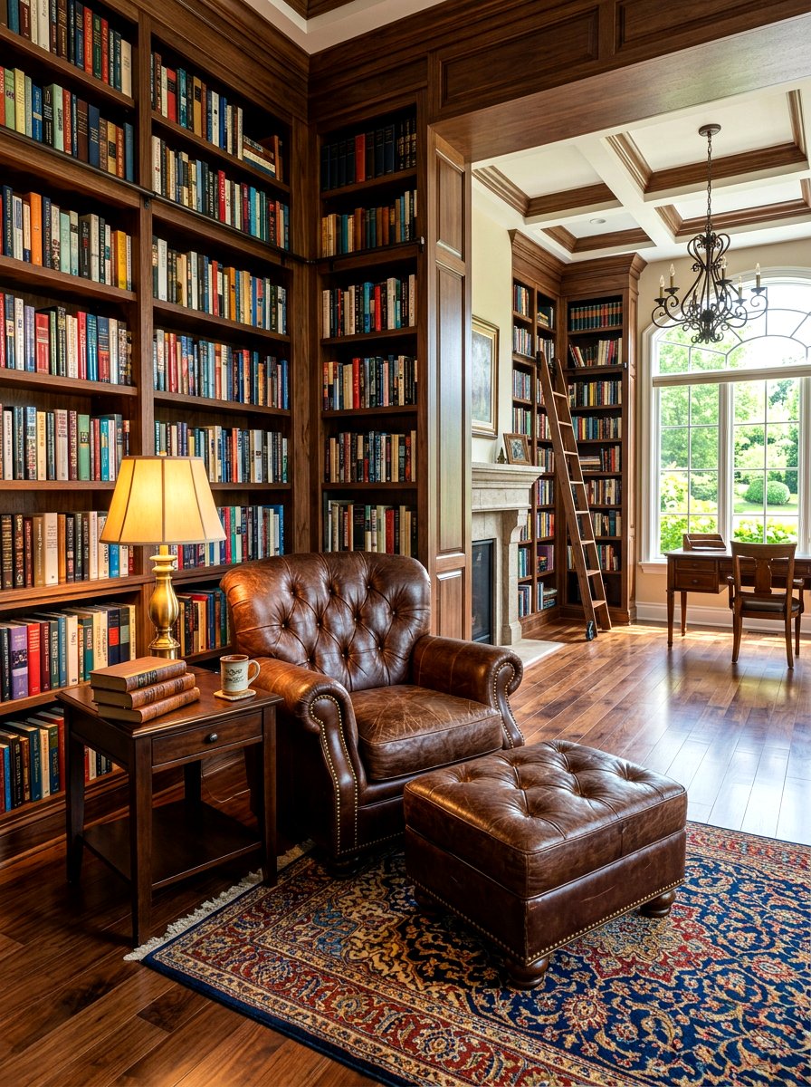 Leather Chair Library - 30 moody home library ideas