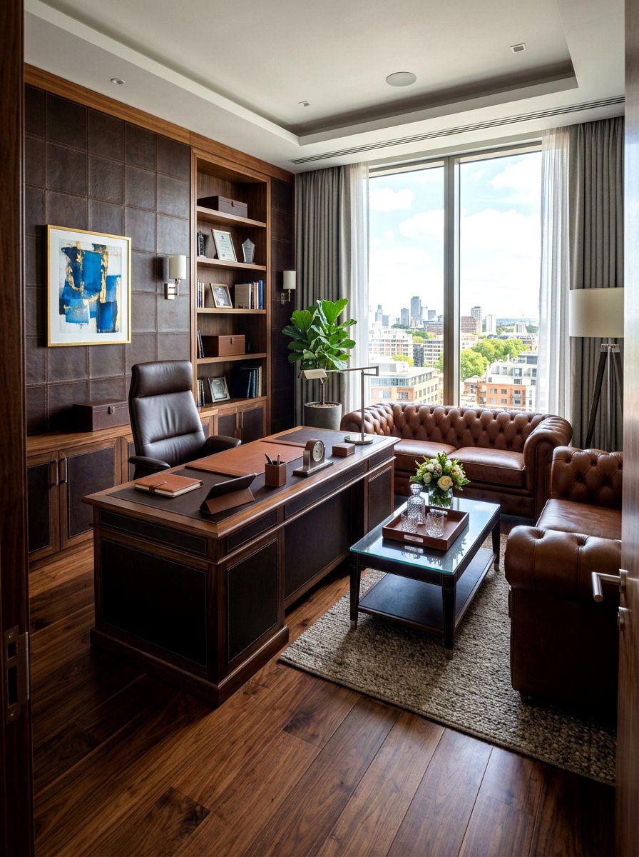Leather Executive Office - 30 masculine office ideas