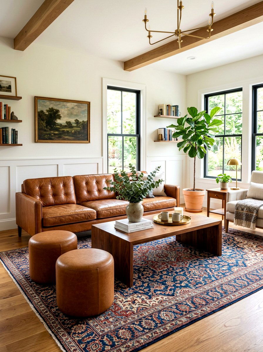 Leather Furniture Accents - 30 winter living room styling ideas