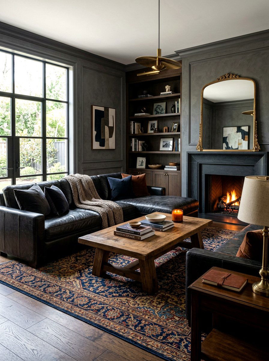 Leather Furniture Moody Lounge - 30 moody lounge room ideas