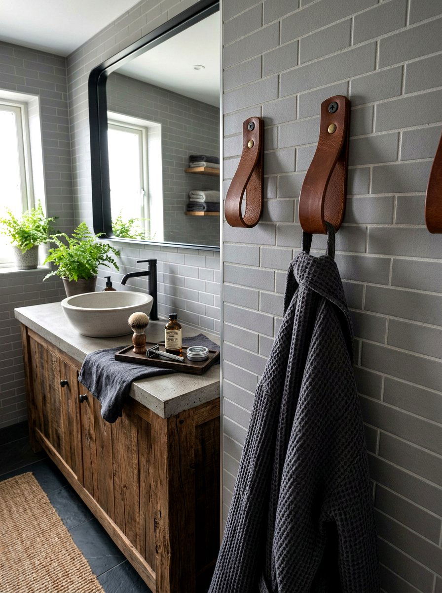Leather Loop Robe Hook - 30 robe hook bathroom ideas