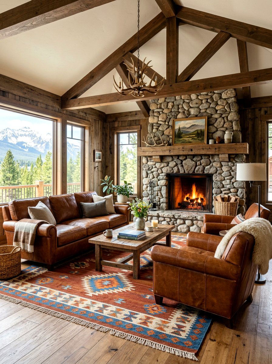 Leather Lounge Seating - 30 ski chalet decor ideas