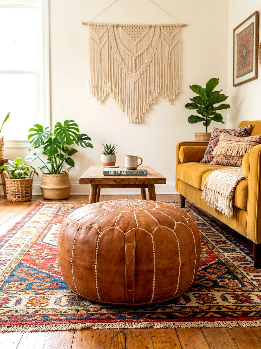Leather Moroccan Pouf - 30 accent stool ideas