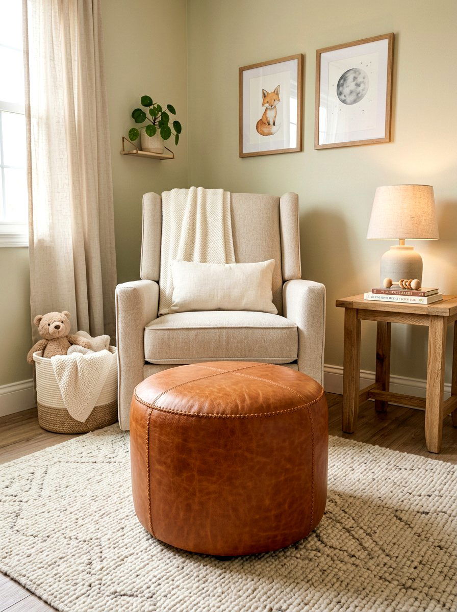 Leather Nursery Ottoman - 30 old money nursery ideas