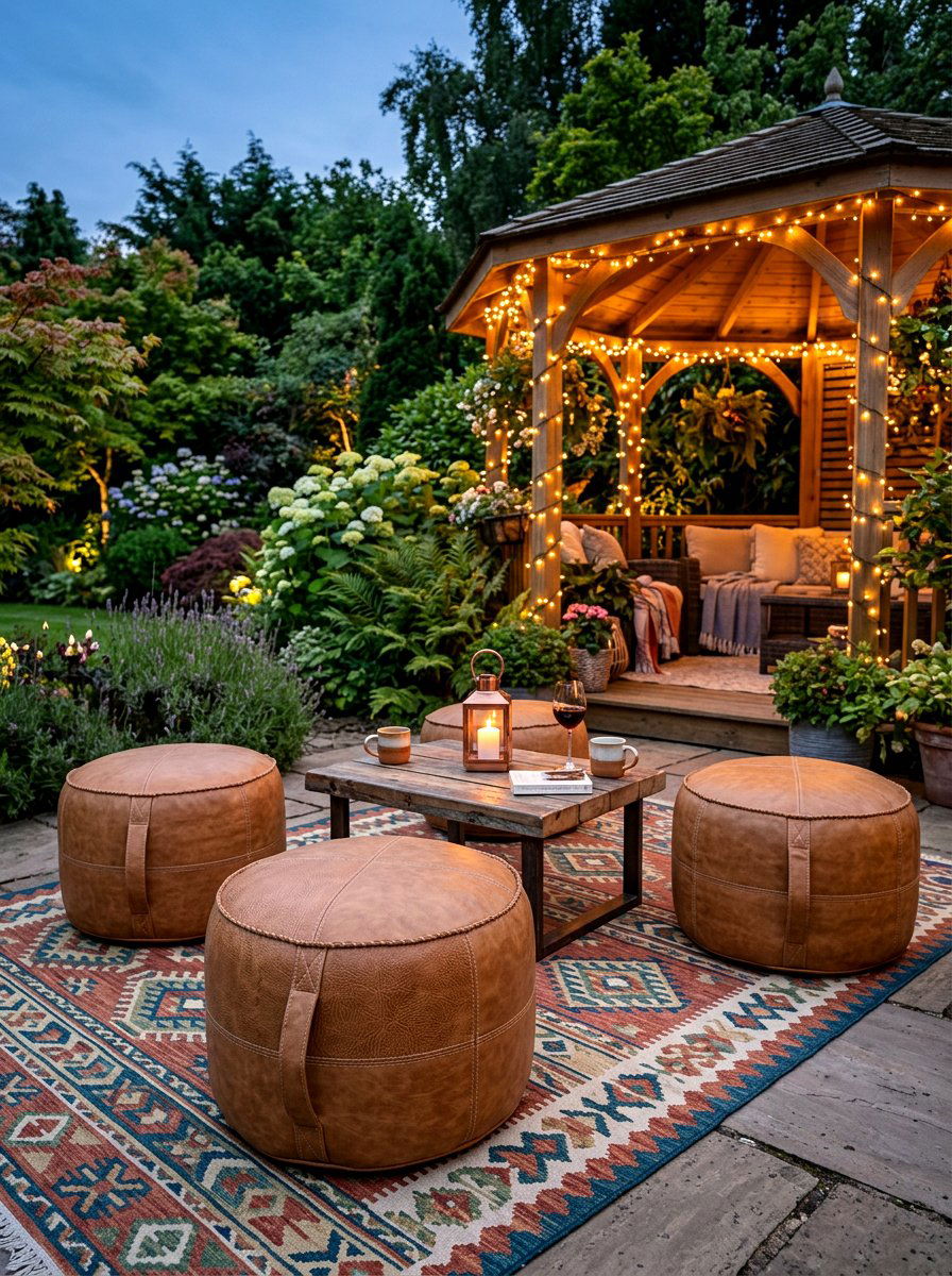 Leather Outdoor Poufs - 30 gazebo seating ideas