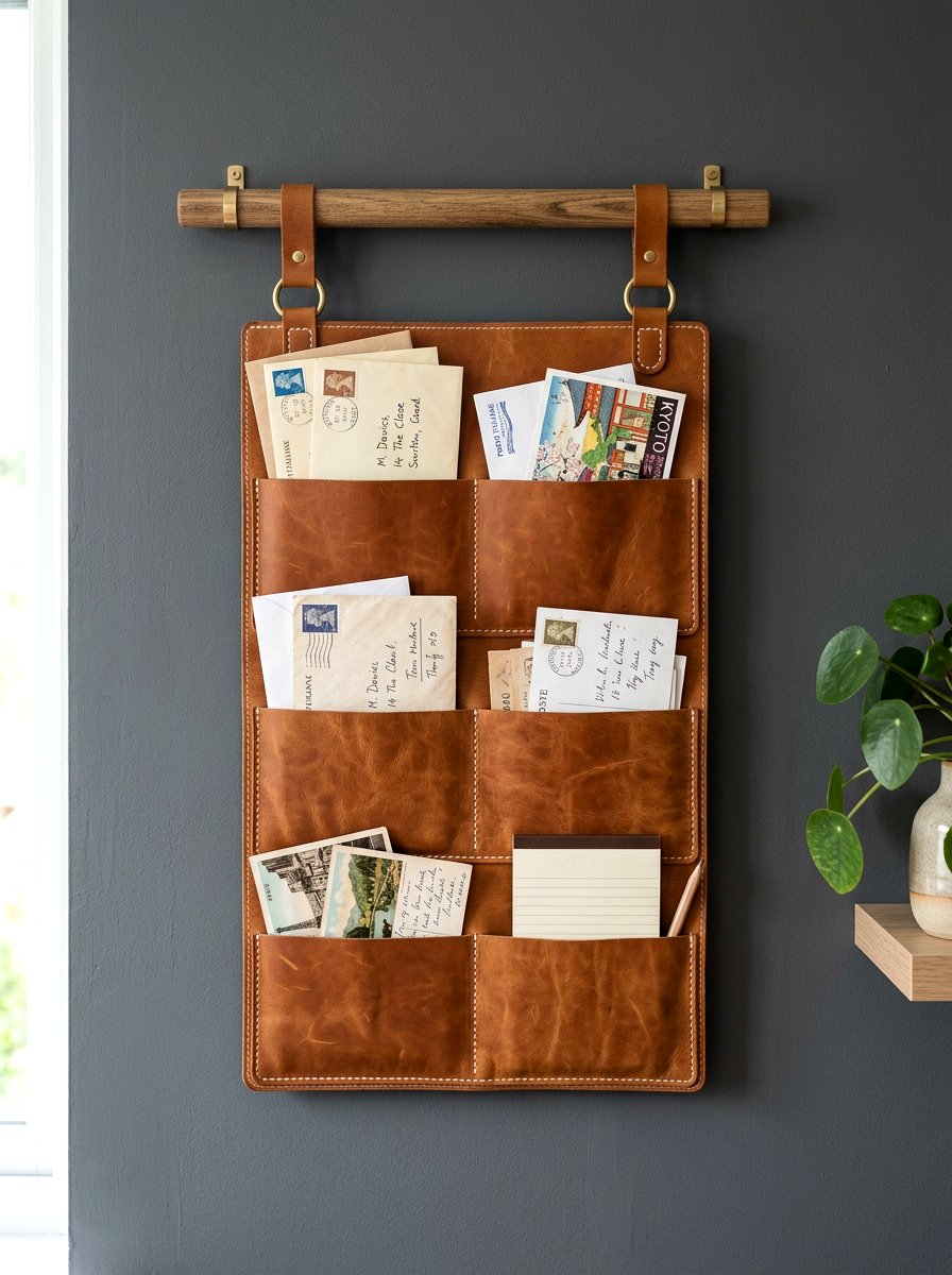 Leather Pocket Wall Hanging - 30 mail drop zone ideas